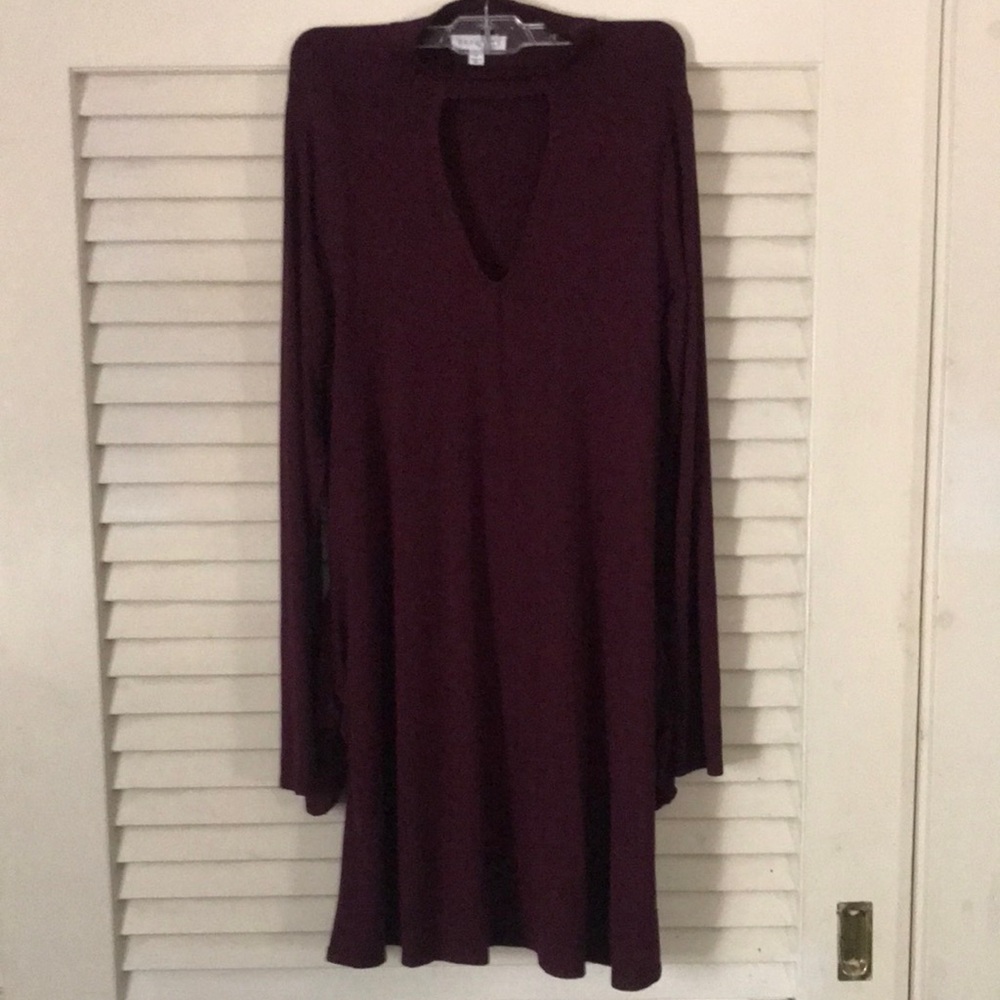 Socialite Women's Long Sleeve V-Neck Swing Dress - Plum